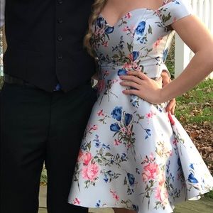 Blue Floral Homecoming Dress